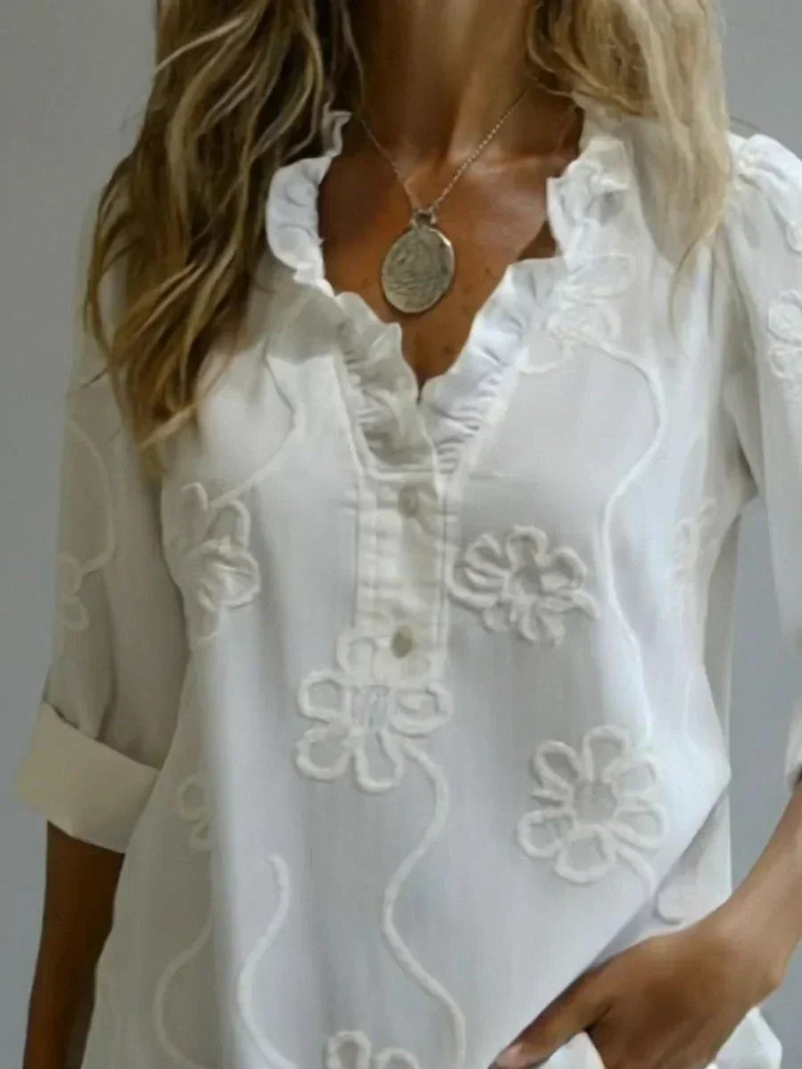 Beatrixa - Shirt With Ruffle Collar And Floral Pattern