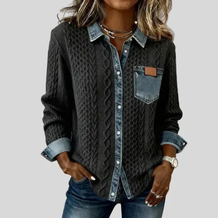 Simora™ | Denim Patchwork Shirt