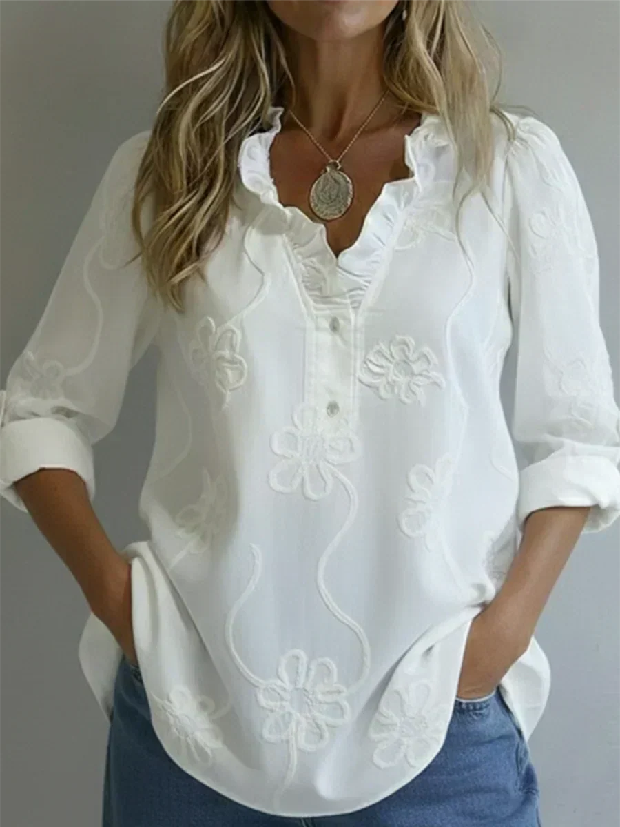 Beatrixa - Shirt With Ruffle Collar And Floral Pattern