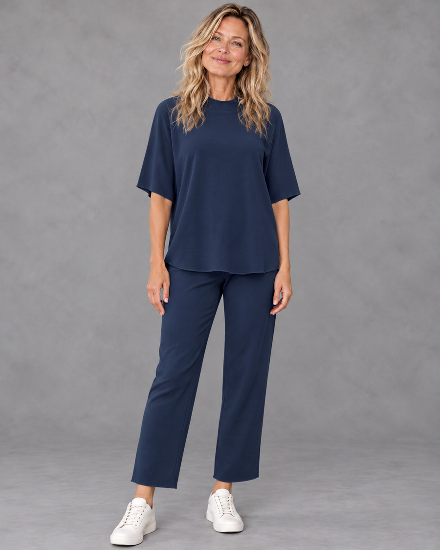 Women's Mock Neck Lounge Set Wide Leg Cropped Pants