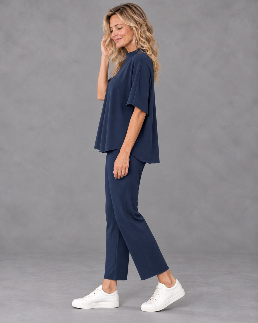 Women's Mock Neck Lounge Set Wide Leg Cropped Pants