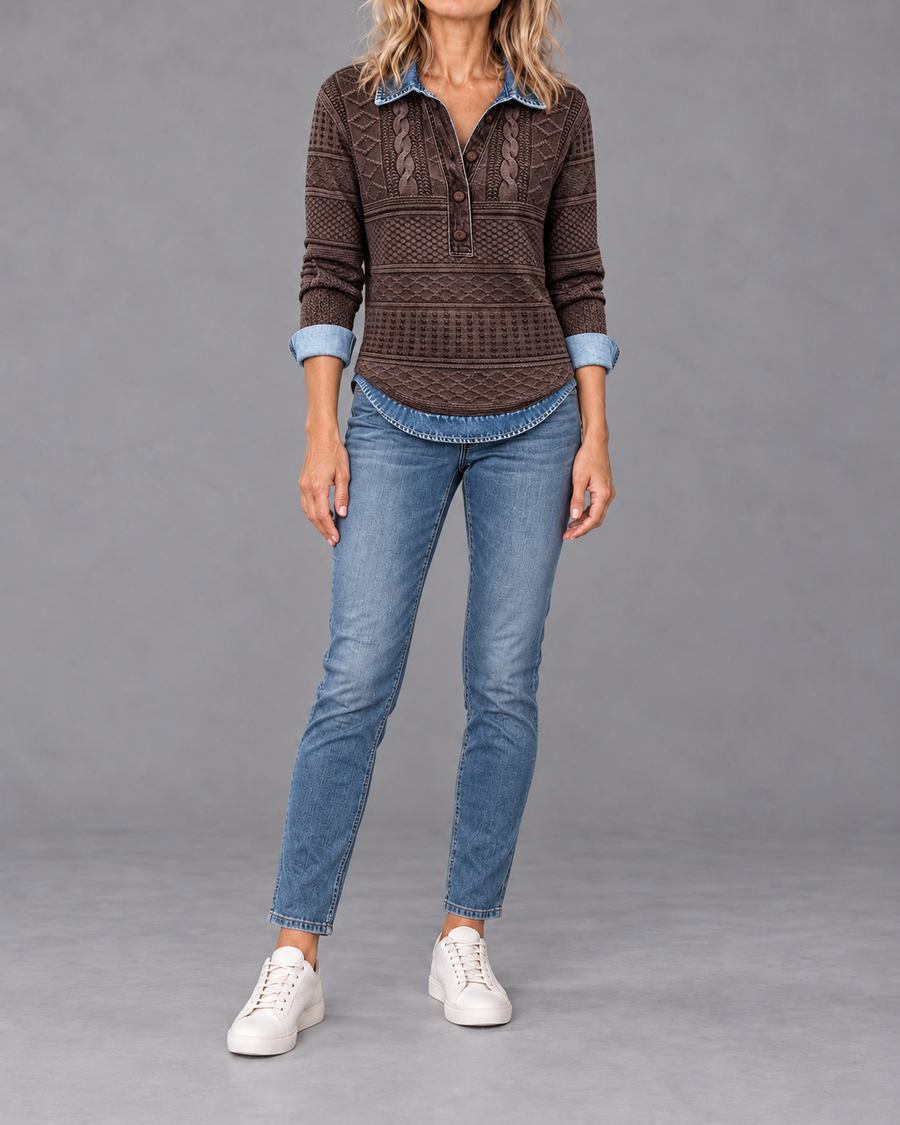 Azalea - Vintage Cable Knit Collared Jumper