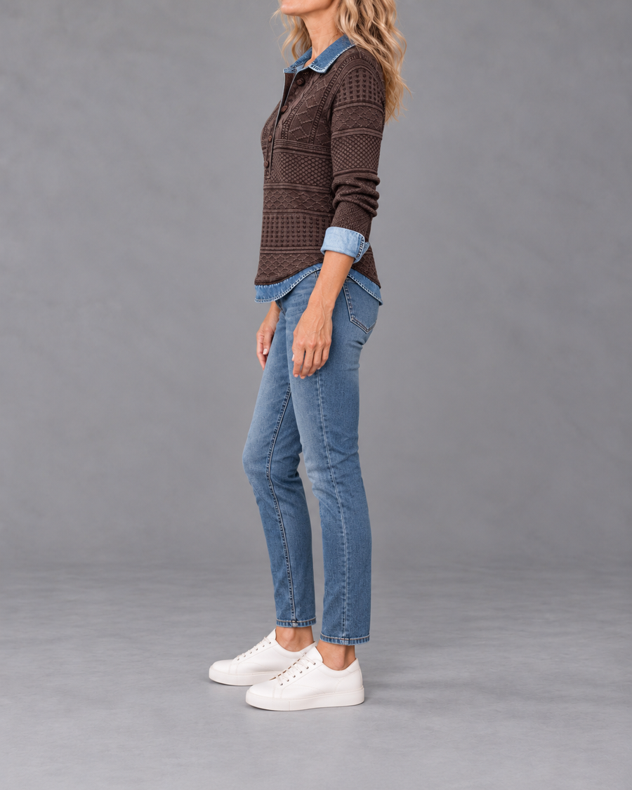 Azalea - Vintage Cable Knit Collared Jumper