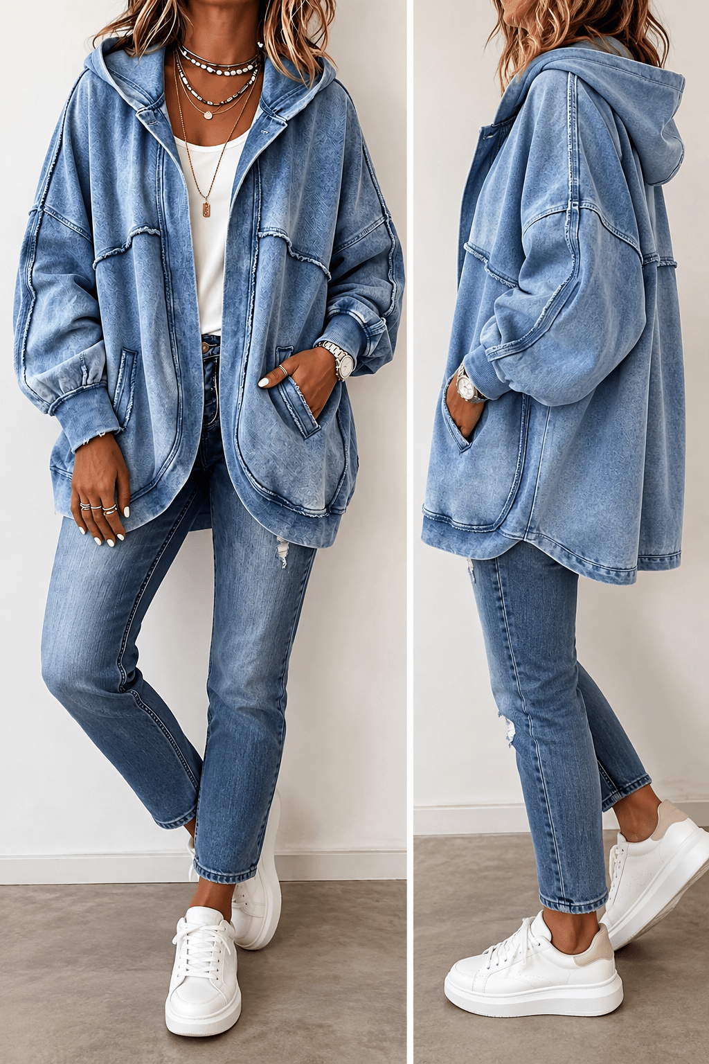 Jessica | Cozy Vintage-Washed Hooded Sweatshirt Jacket