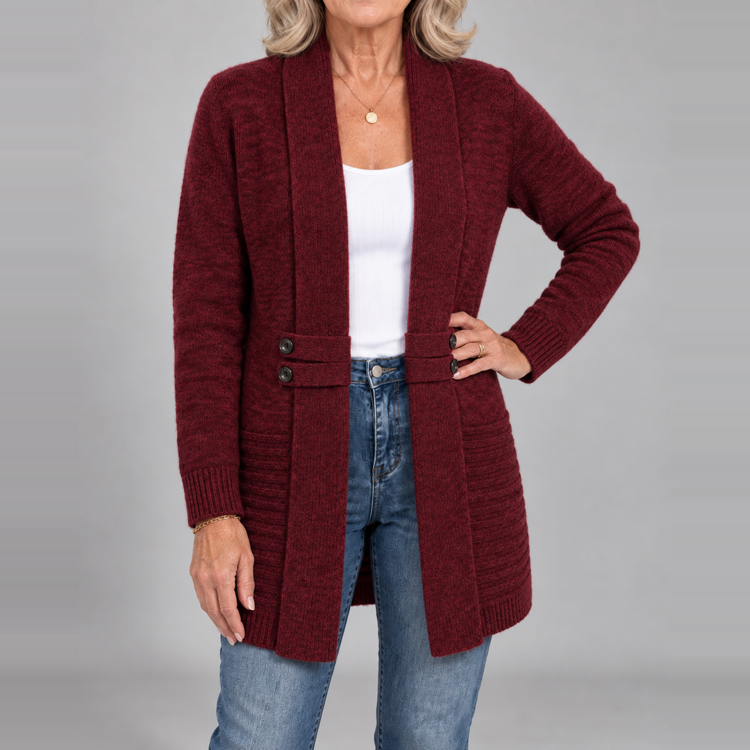 Harlow™ | Ribbed Knit Button-Tab Cardigan