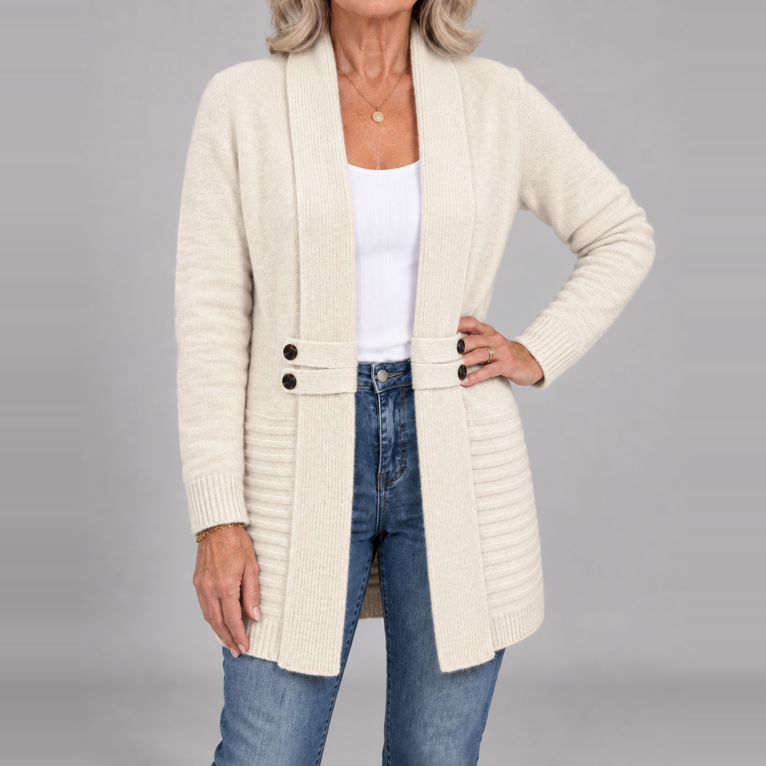 Harlow™ | Ribbed Knit Button-Tab Cardigan