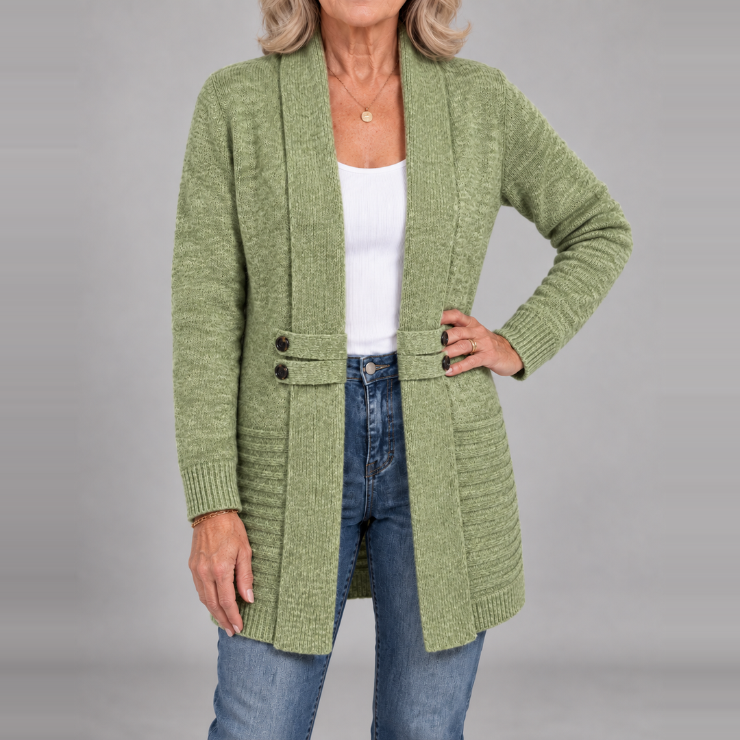 Harlow™ | Ribbed Knit Button-Tab Cardigan