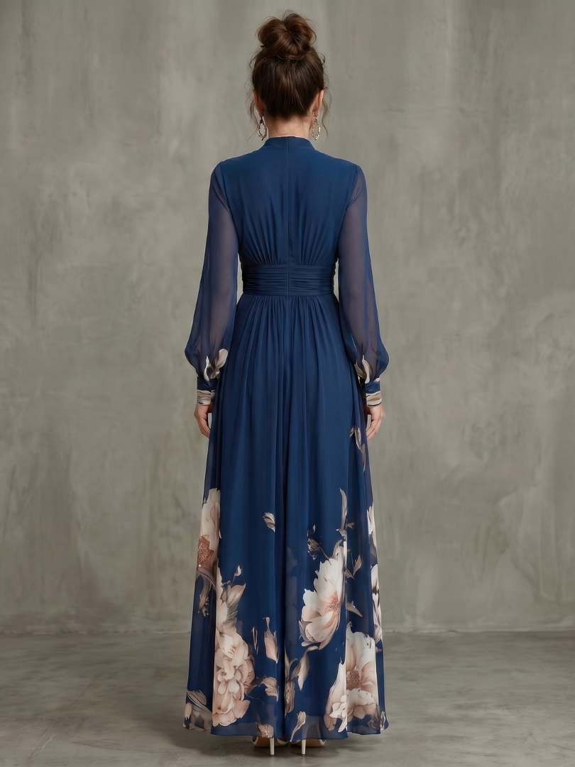 Maude™ Floral Hem Sheer Sleeve Maxi Dress